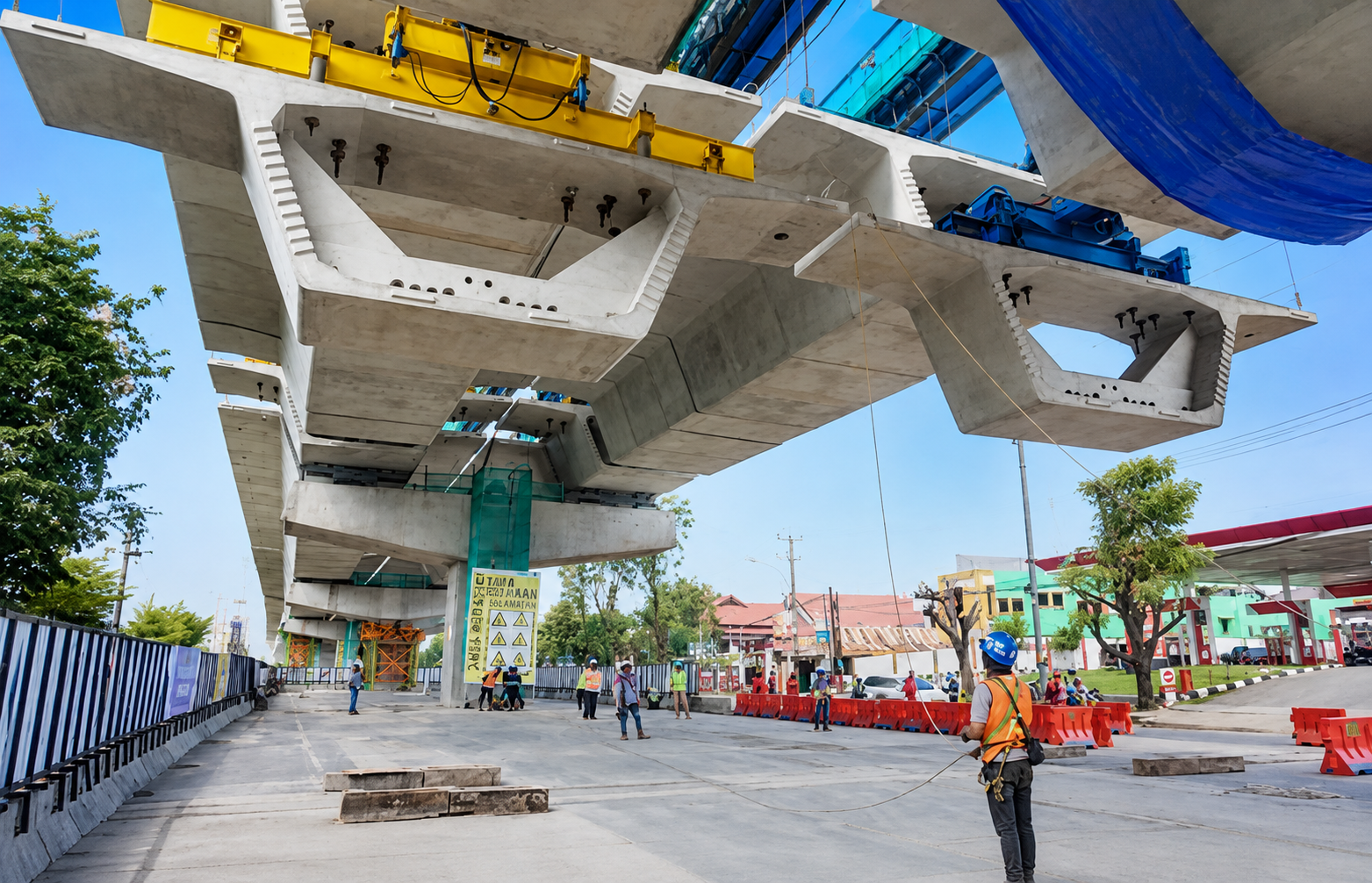 Box-girder erection on the Pettarani elevated road, Makassar