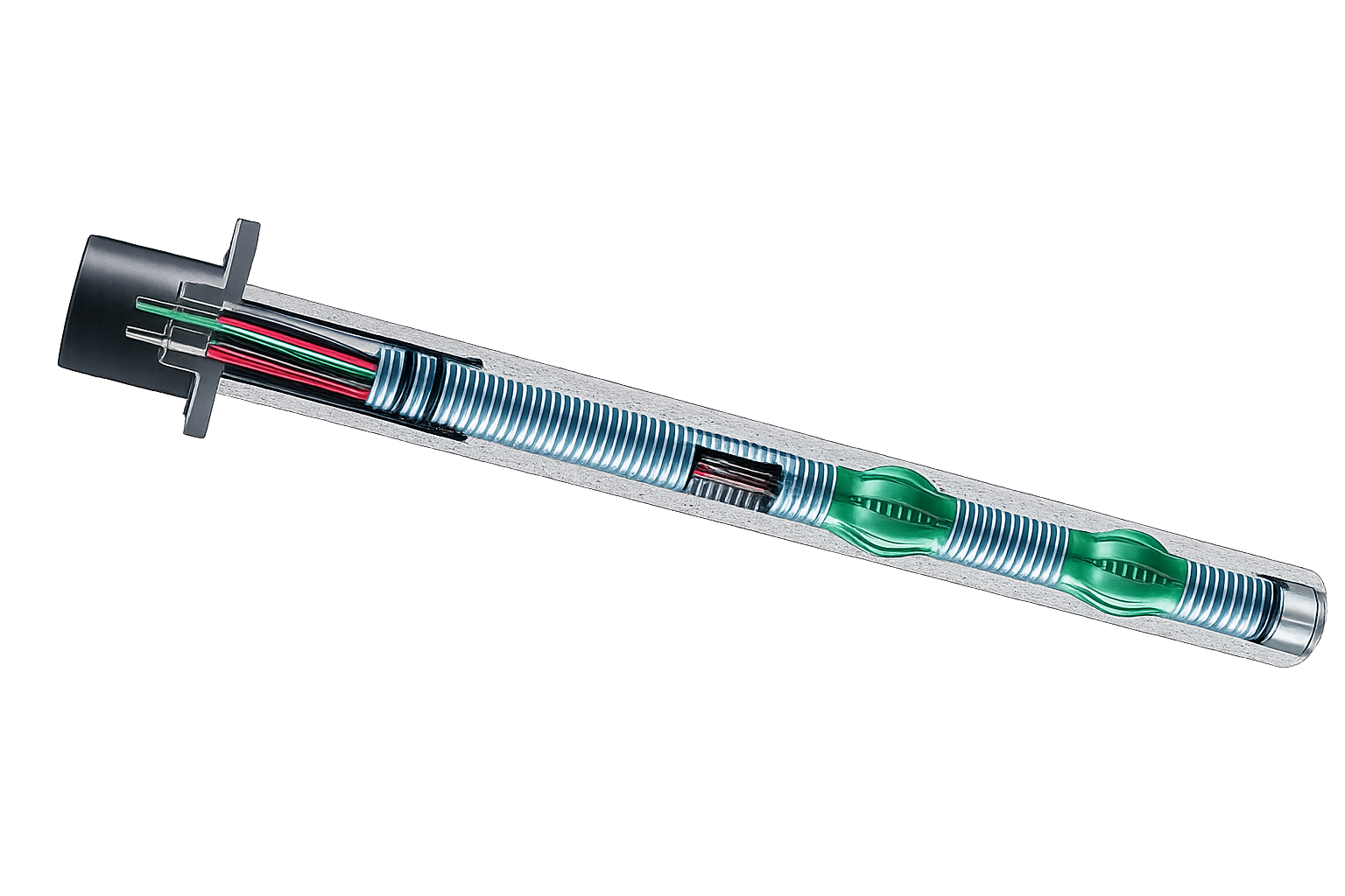 Sectioned permanent ground anchor with double corrosion protection
