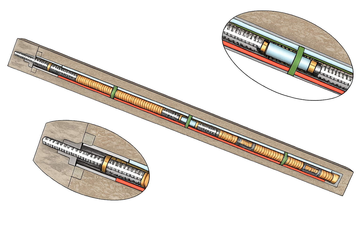 Sectioned grouted soil nail in a cut face
