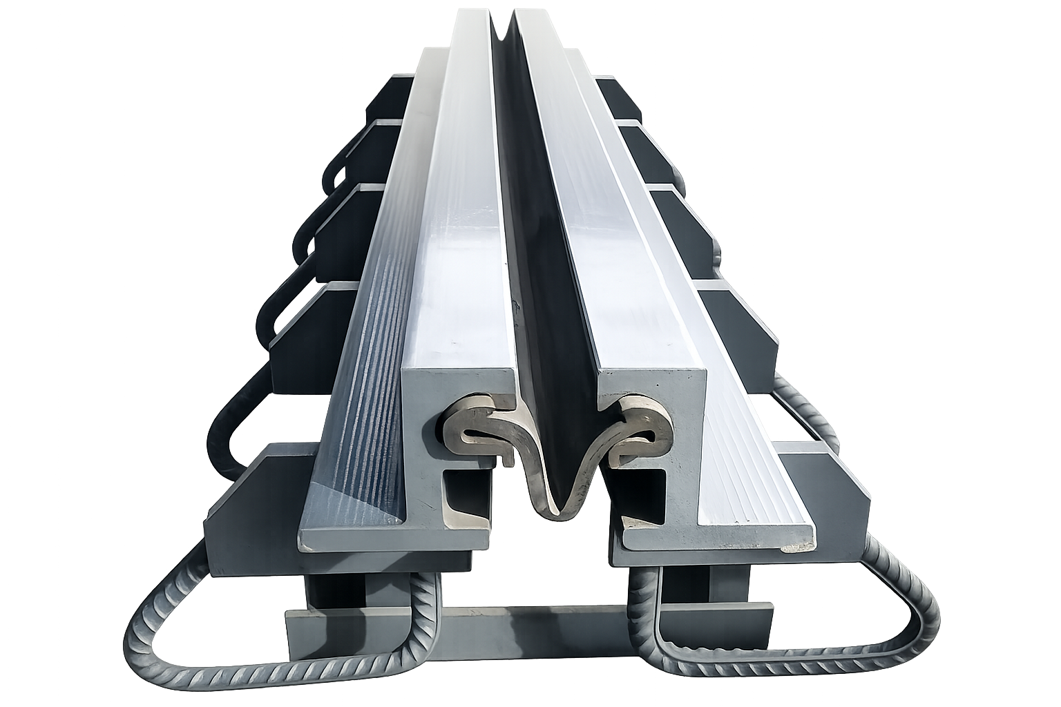 Strip-seal expansion joint with steel edge profiles and elastomeric gland